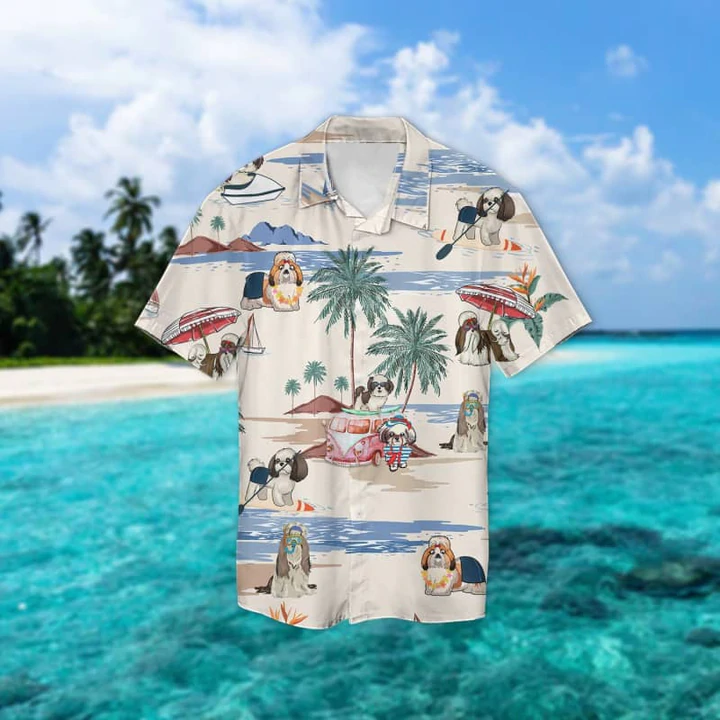 Shih Tzu Summer Beach Hawaiian Shirt, Hawaiian Shirts for Men Short Sleeve Aloha Beach Shirt HO0929