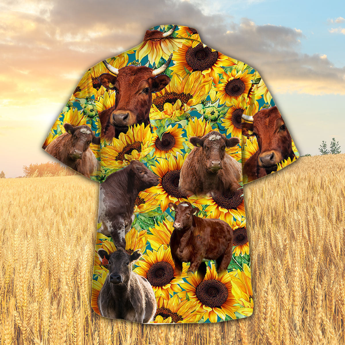 Sunflower Shorthorn Cattle Hawaiian Shirt HO5434