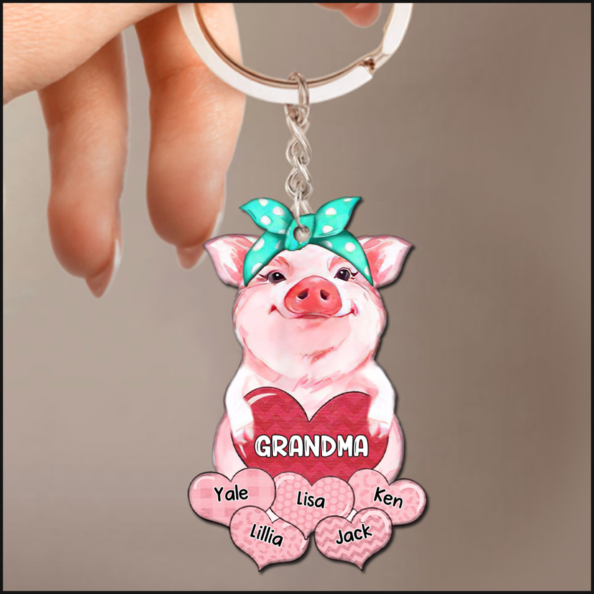 Cute Chubby Pink Pig Grandma- Mom Love Sweet Heart Kids Personalized Acrylic Keychain KO0316