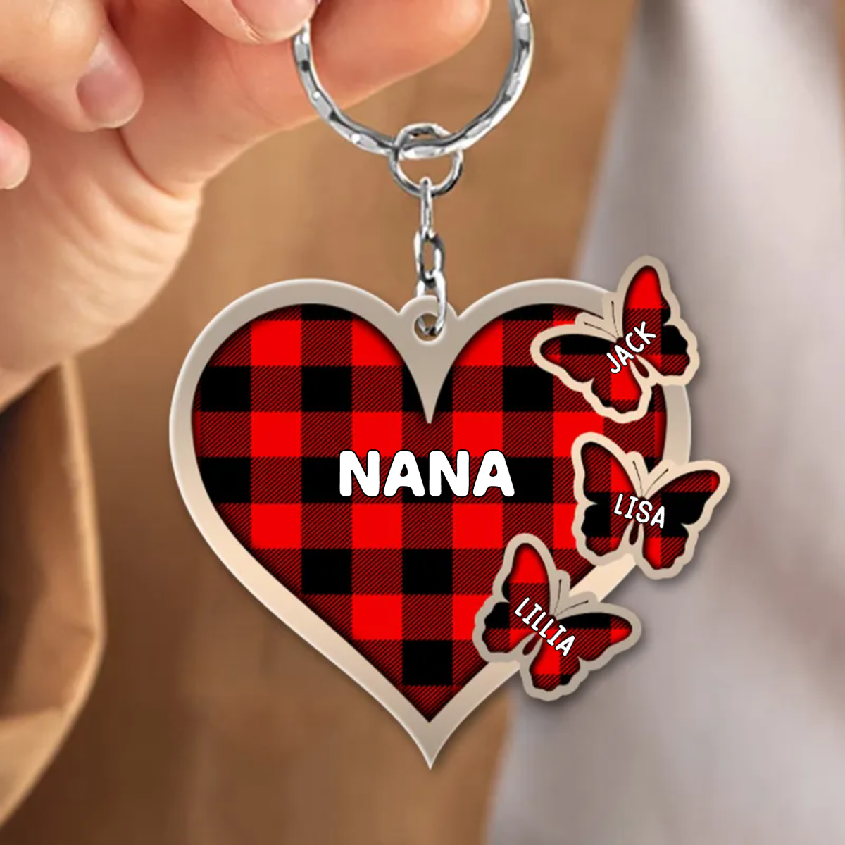 Personalized Grandma Mom Heart Butterfly Grandkids Personalized Acrylic Keychain KO0304