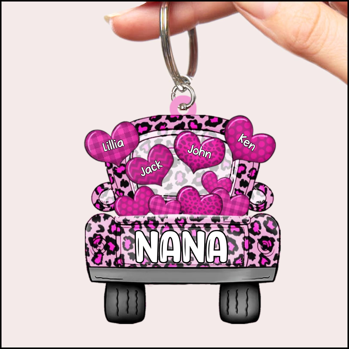 Truck Loading Heart Personalized Grandma Nana Mom Color Leopard Personalized Acrylic Keychain KO0302