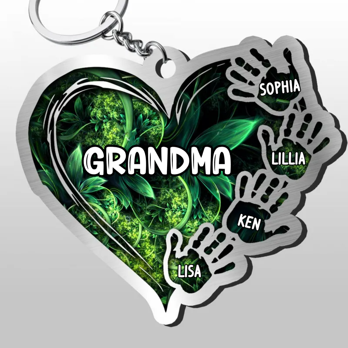 Sparkling Grandma- Mom Heart Handprint Kids, Multi Colors Personalized Acrylic Keychain, Valentine Grandma Gift KO0321