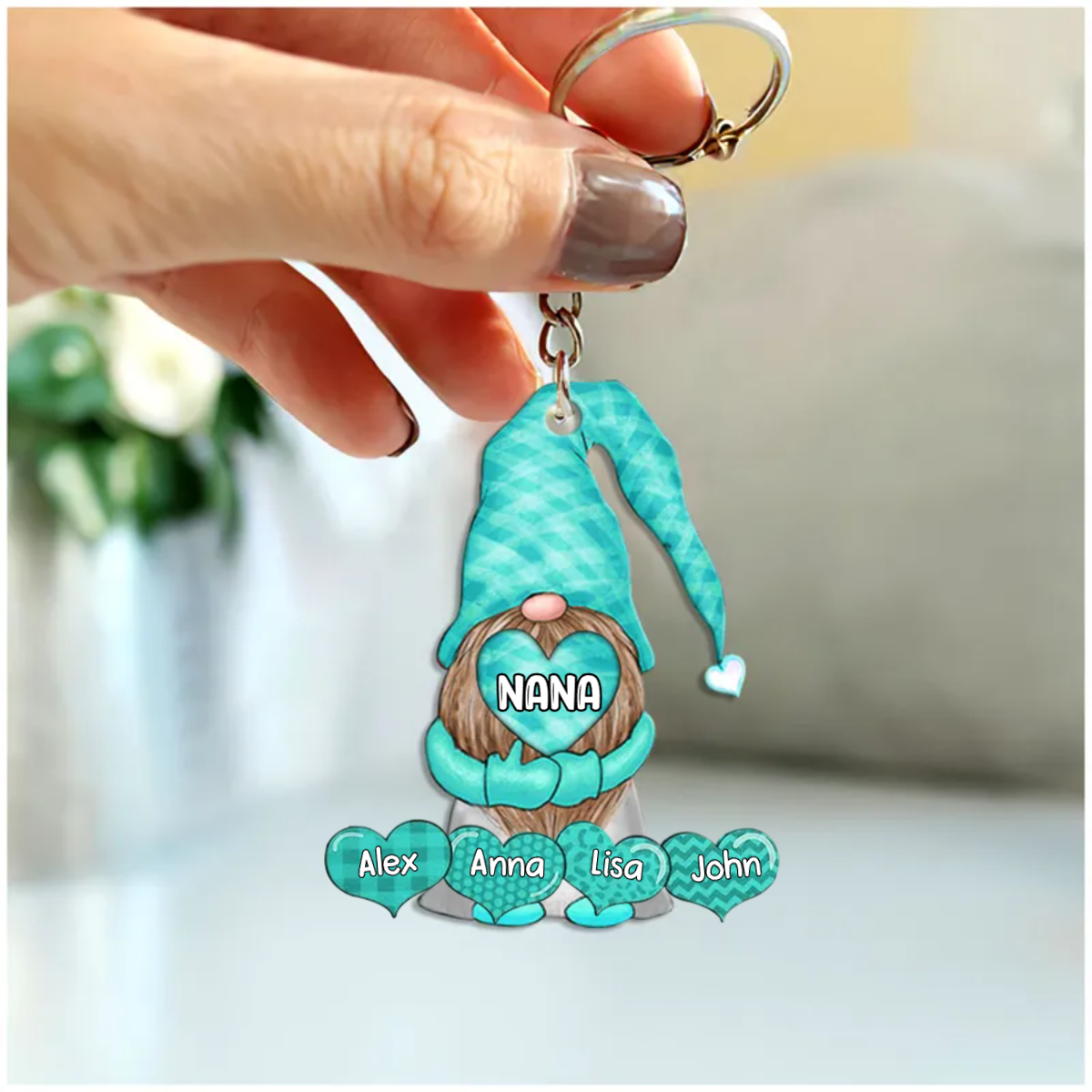 Nana, Mimi, Grandma Gnome Heart Love Grandkids Personalized Acrylic Keychain KO0294
