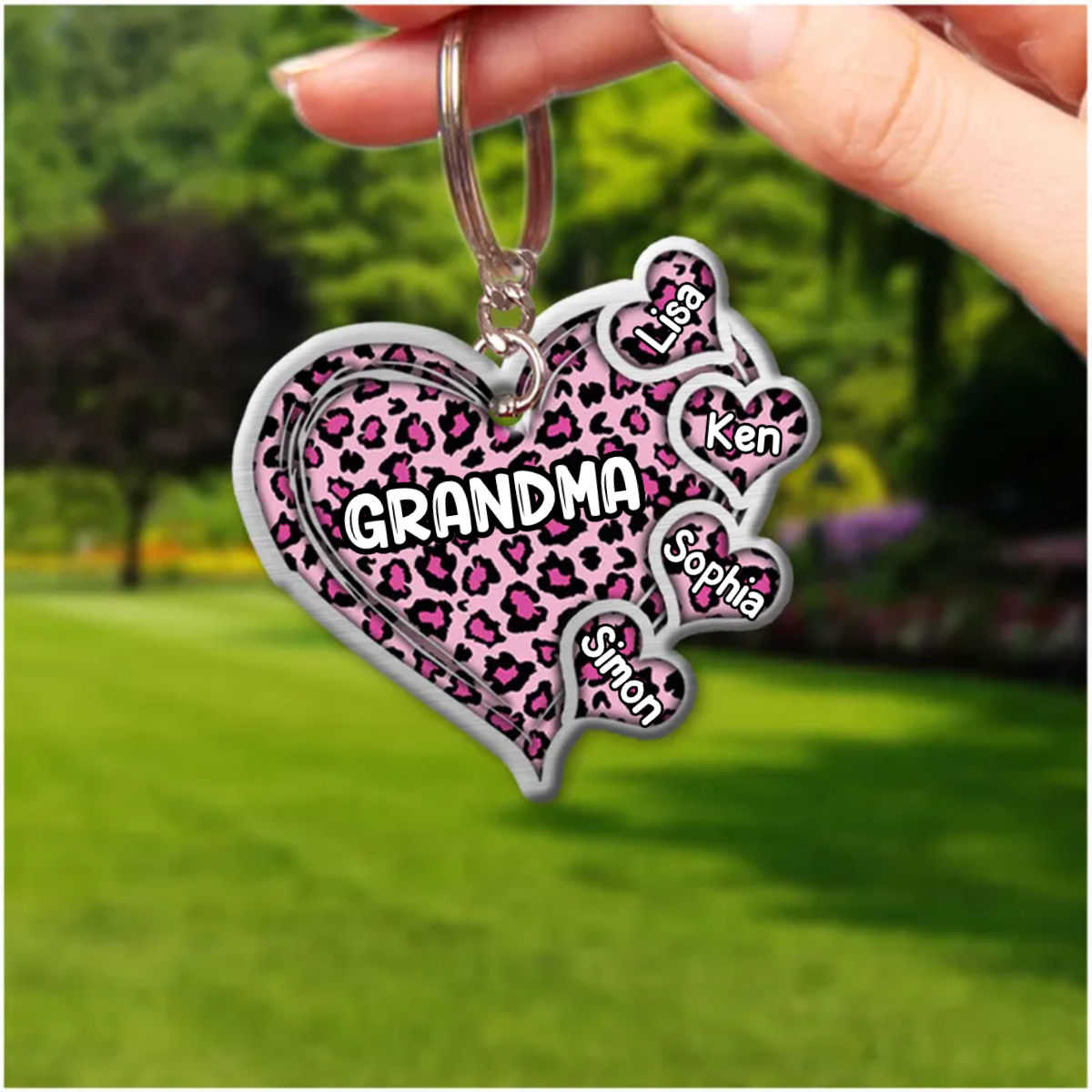 Nana Heart Panther Pattern Custom Nickname, Kid's Name Gift For Grandma Acrylic Keychain KO0285