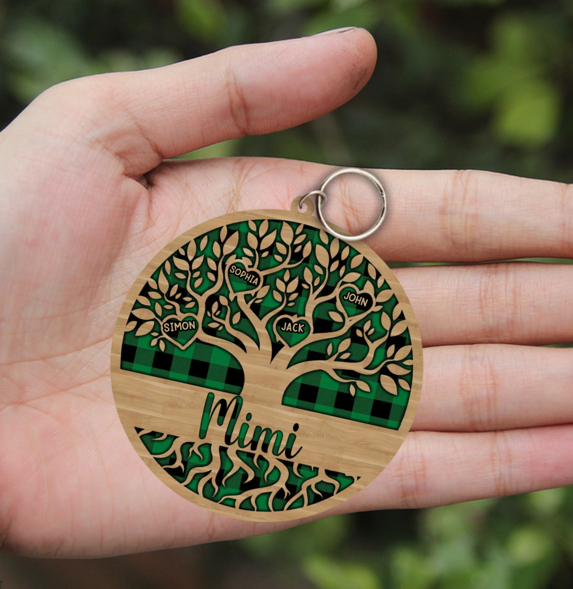 Grandma Tree Heart Personalized Custom Wooden Keychain KO0278
