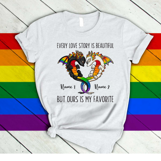 Customized Pride T Shirt, Gift LGBT Couple, Lesbian Couple, Every Love Story Is Beautiful LO0069