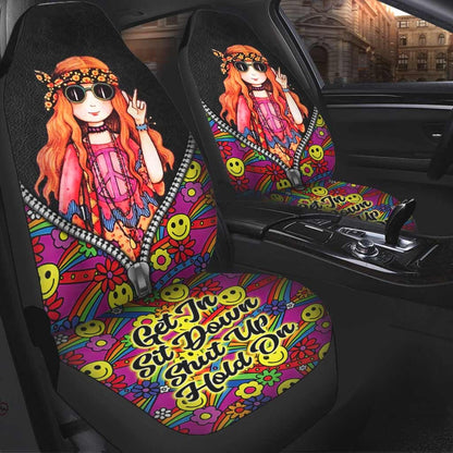 Car Seat Cover With Hippie Girl Get In Sit Down Shut Up Hold On, Hippie Seat Covers SO0298