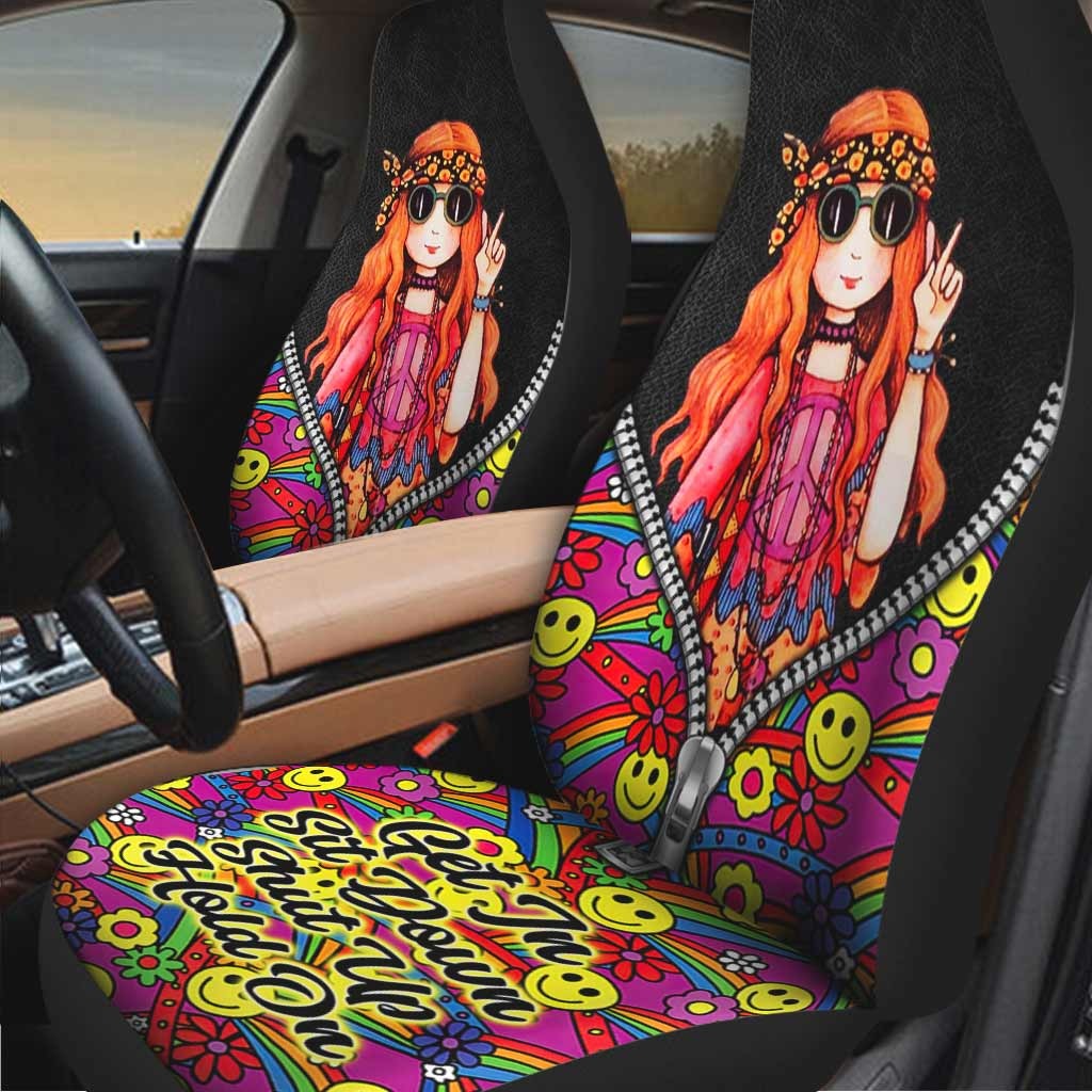 Car Seat Cover With Hippie Girl Get In Sit Down Shut Up Hold On, Hippie Seat Covers SO0298