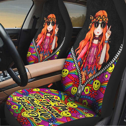 Car Seat Cover With Hippie Girl Get In Sit Down Shut Up Hold On, Hippie Seat Covers SO0298