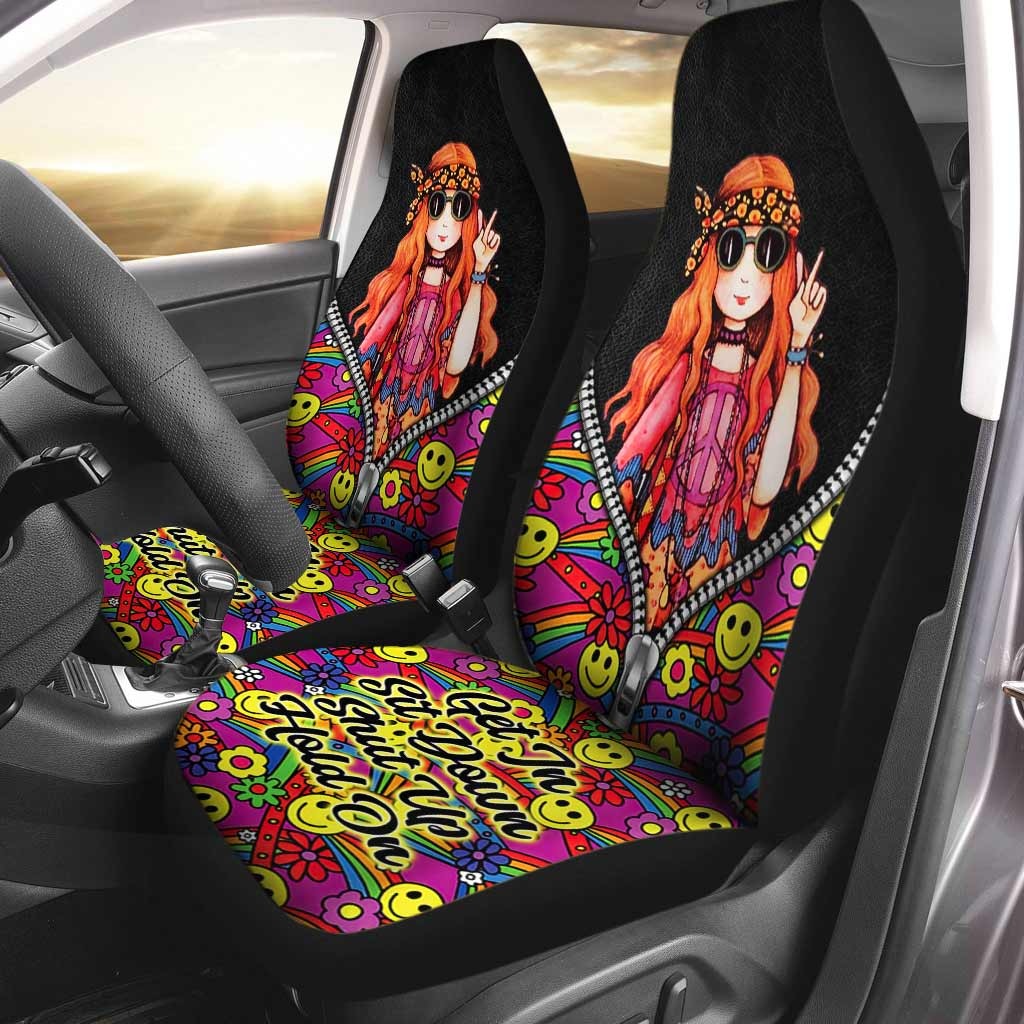 Car Seat Cover With Hippie Girl Get In Sit Down Shut Up Hold On, Hippie Seat Covers SO0298
