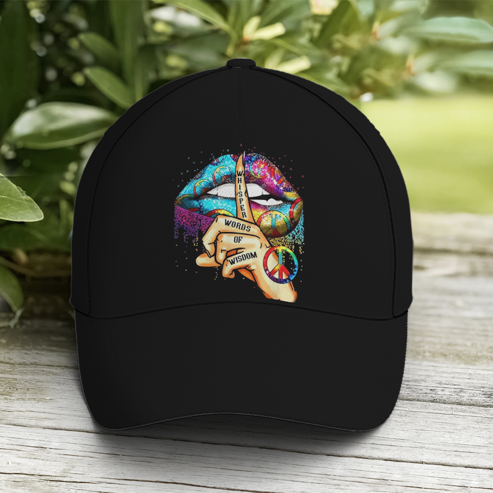 Hippie Girl Sassy Rainbow Lips Black Baseball Cap Lasfour CO0849