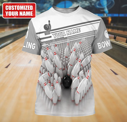 Personalized Name 3D All Over Printed Grey Bowling Shirt Men Women Lasfour TO1350