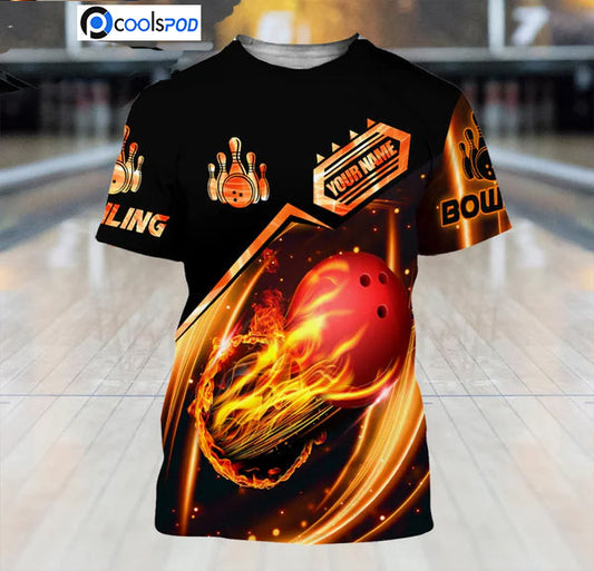 Personalized With Name Fire Bowling 3D T Shirt Cool Shirt For Bowling Team Players TO1347