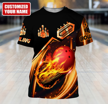 Personalized With Name Fire Bowling 3D T Shirt Cool Shirt For Bowling Team Players TO1347
