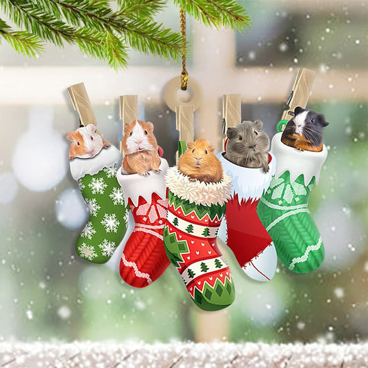 Guinea In Christmas Socks Ornament Cute Christmas Ornament Xmas Presents, 2D Flat Ornament OO1692