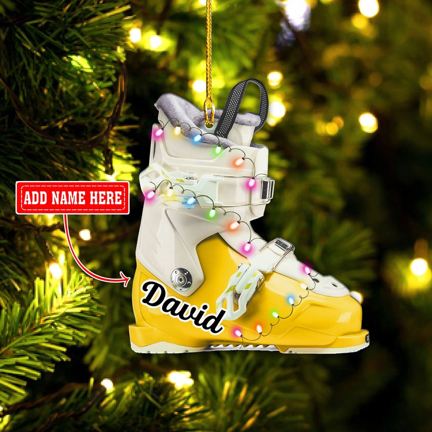 Personalized Multi Color Skiing Boot Christmas Acrylic Ornaments, 2D Flat Ornament for Snowboarding Lover SO1197