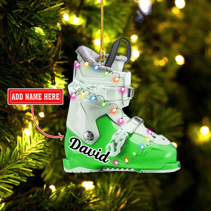 Personalized Multi Color Skiing Boot Christmas Acrylic Ornaments, 2D Flat Ornament for Snowboarding Lover SO1197