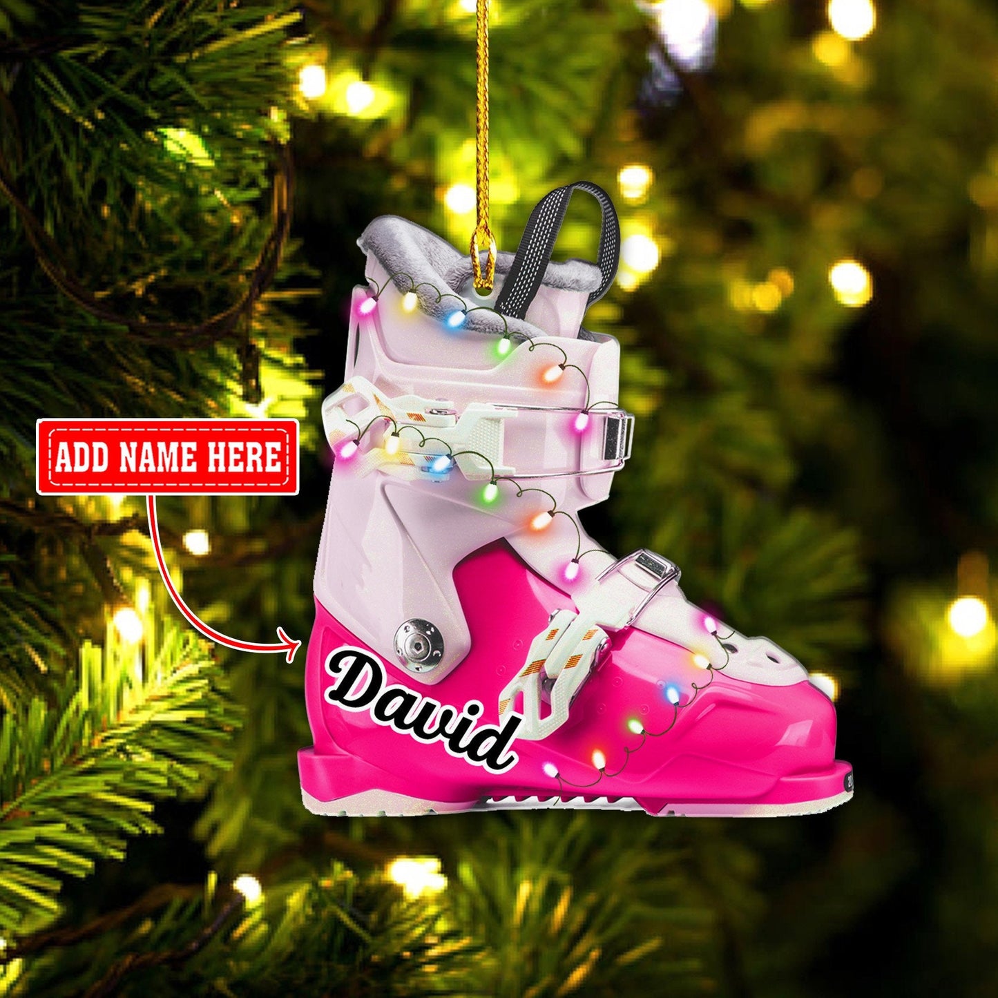 Personalized Multi Color Skiing Boot Christmas Acrylic Ornaments, 2D Flat Ornament for Snowboarding Lover SO1197