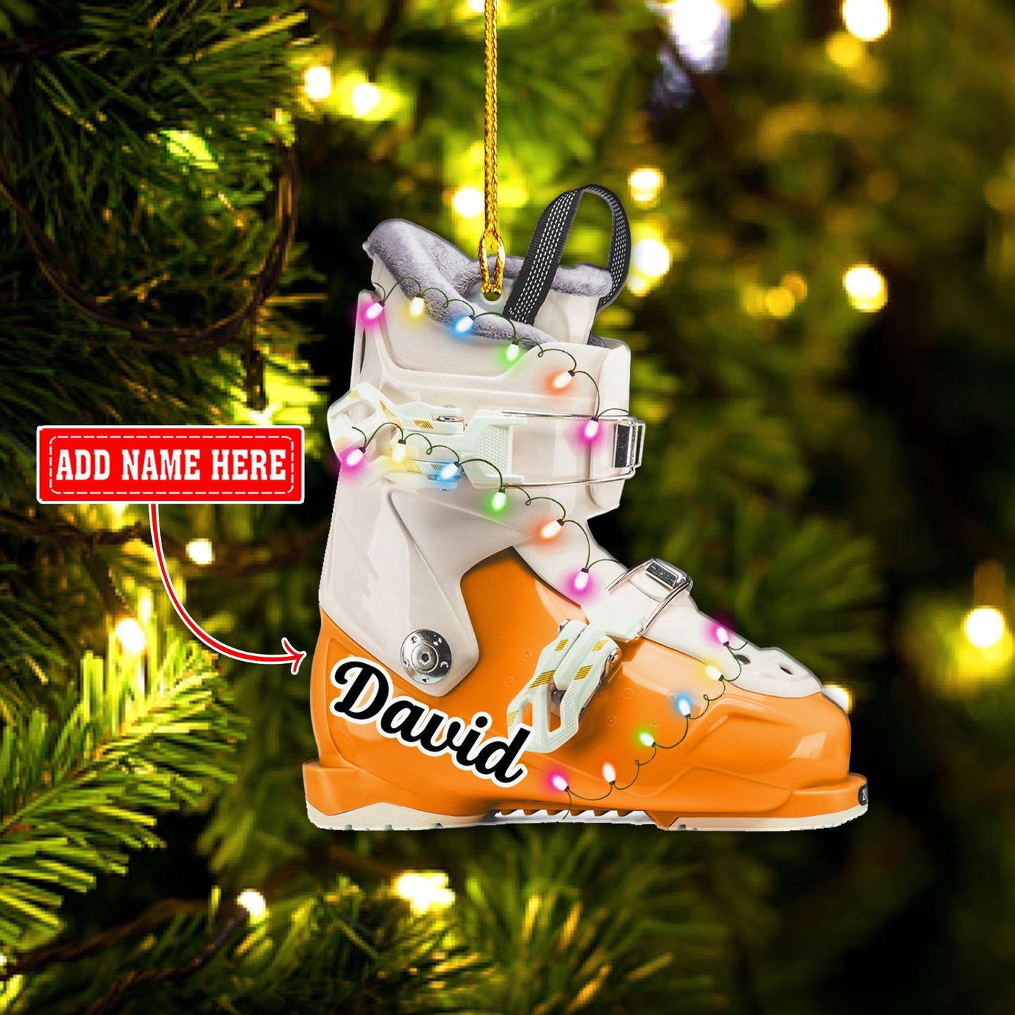 Personalized Multi Color Skiing Boot Christmas Acrylic Ornaments, 2D Flat Ornament for Snowboarding Lover SO1197