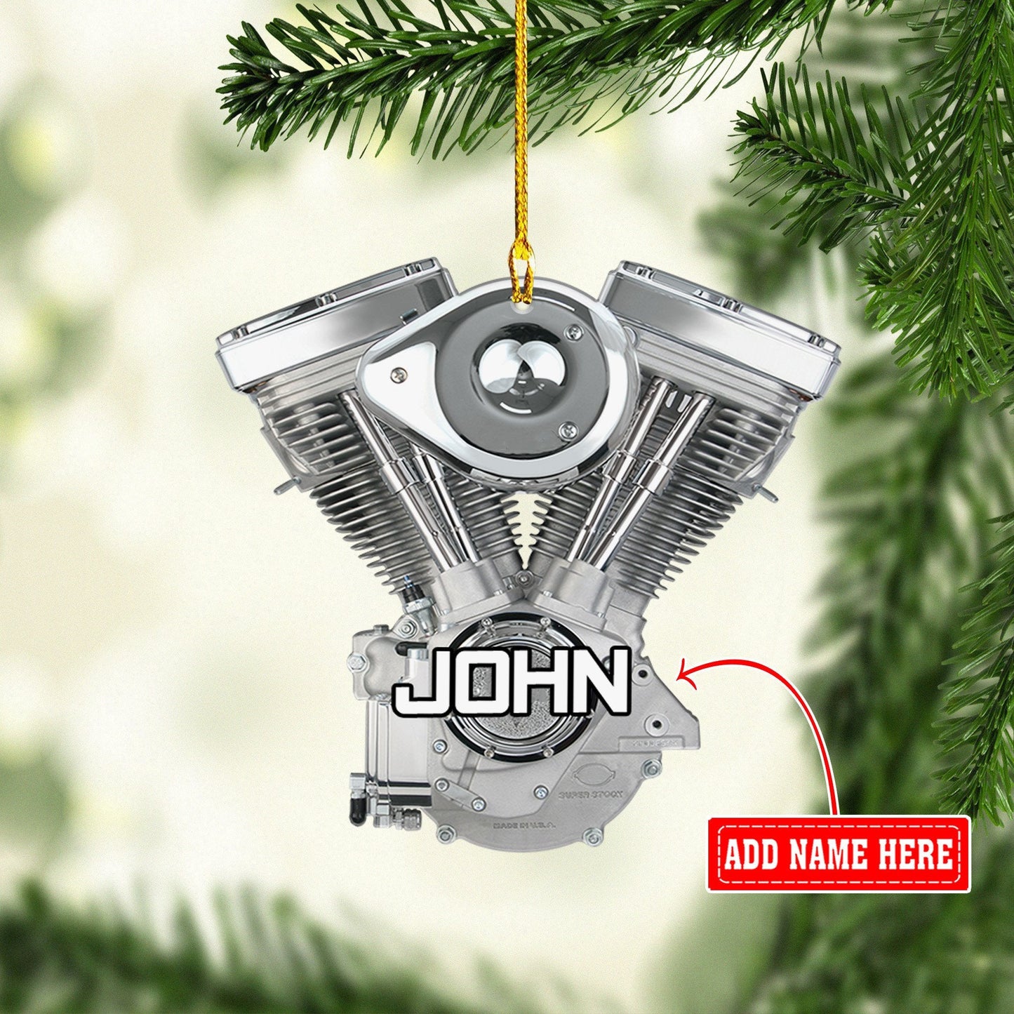 Personalized Evolution Engine Motorcycle Christmas Ornaments, 2D Flat Ornament for Motorcycle Lover OO1715