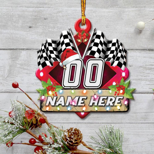 Personalized Racing Two Crossed Checkered Flag Christmas Ornament Gift For Racing Fan OO1789