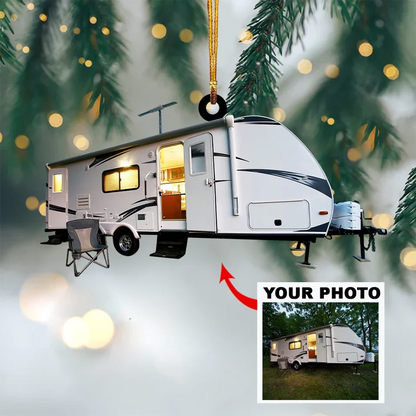 Personalized Photo Camper Trailer Acrylic Ornament For Camping Lover - Custom Your Photo Ornament Decor Christmas Tree OO1708