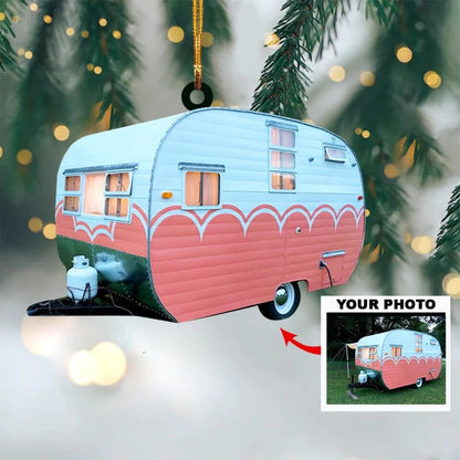 Personalized Photo Camper Trailer Acrylic Ornament For Camping Lover - Custom Your Photo Ornament Decor Christmas Tree OO1708