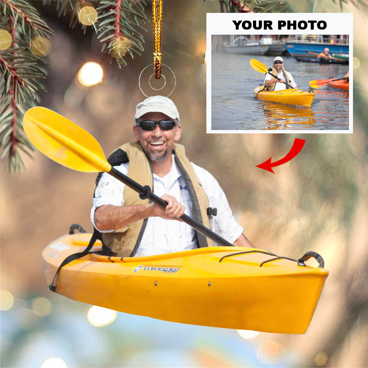 Personalized Photo Kayaking Acrylic Ornament For Kayaking Lover - Custom Your Photo Ornament Decor Christmas Tree OO1707