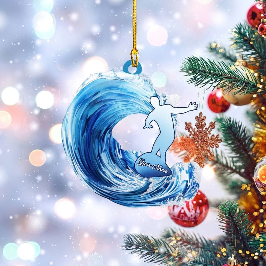 Surfing Men Personalized Acrylic Ornament For Xmas Decor, Custom Name Christmas Ornament Gift For Him Surfer OO1605