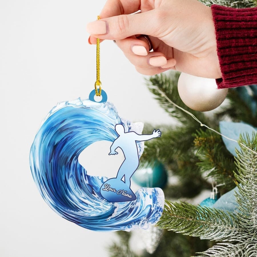 Surfing Men Personalized Acrylic Ornament For Xmas Decor, Custom Name Christmas Ornament Gift For Him Surfer OO1605