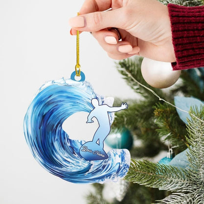 Surfing Men Personalized Acrylic Ornament For Xmas Decor, Custom Name Christmas Ornament Gift For Him Surfer OO1605