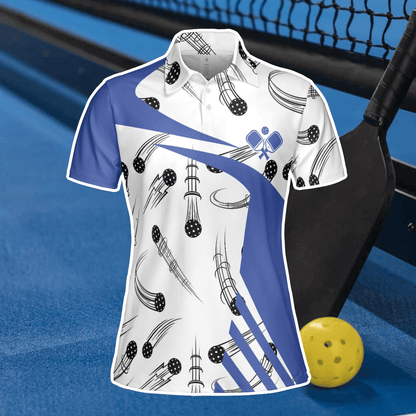 Blue White Pickleball Polo Shirt For Women, Gift for Pickleball Lovers SO1092