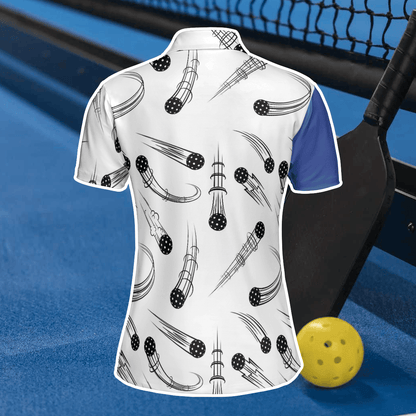 Blue White Pickleball Polo Shirt For Women, Gift for Pickleball Lovers SO1092