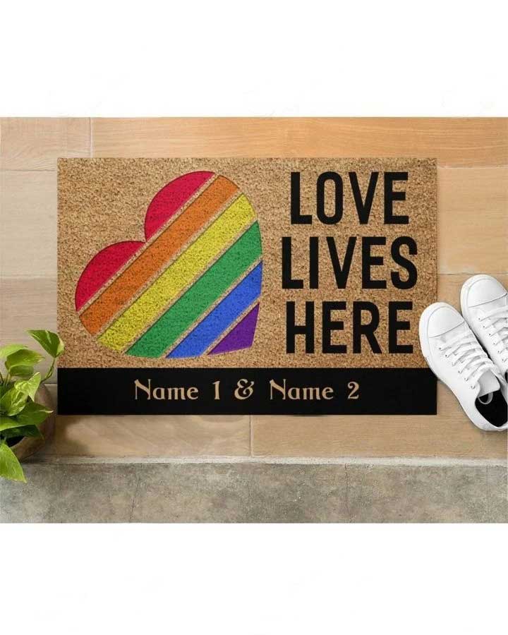 Personalized Pride Doormat For Couple Gay Man, Lesbian Gifts Custom Name Doormat LO1360