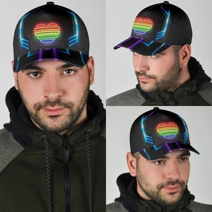 Rainbow Heart Proud Lgbt Baseball Cap, 3D All Over Printing Cap Hat For Gay Couple, Lesbian Accessories CO0327