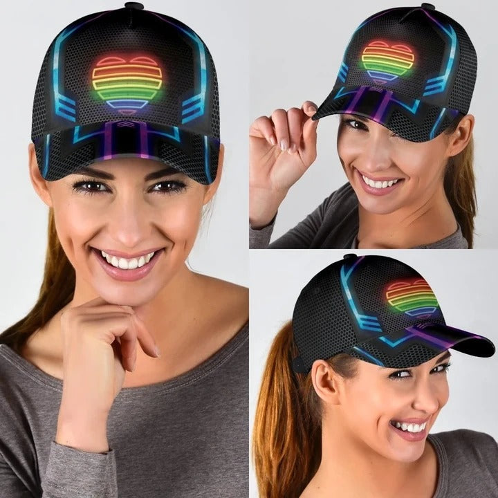 Rainbow Heart Proud Lgbt Baseball Cap, 3D All Over Printing Cap Hat For Gay Couple, Lesbian Accessories CO0327