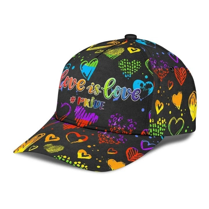 Pride Cap, Hand Drawn Heart Love Is Love LGBT Printing 3D Baseball Cap Hat, Gay Gifts CO0259