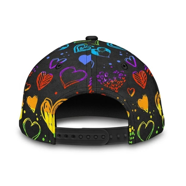 Pride Cap, Hand Drawn Heart Love Is Love LGBT Printing 3D Baseball Cap Hat, Gay Gifts CO0259