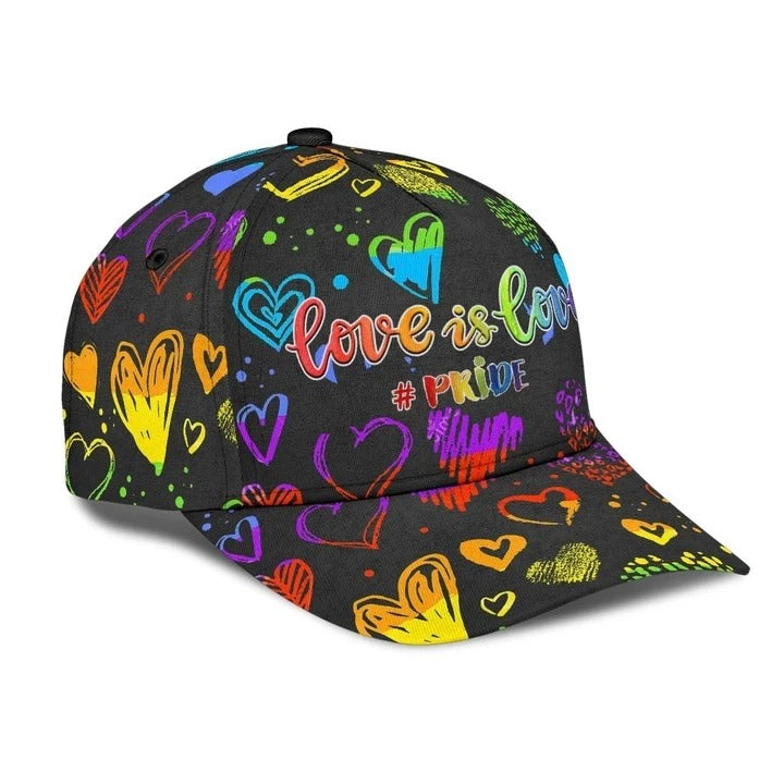 Pride Cap, Hand Drawn Heart Love Is Love LGBT Printing 3D Baseball Cap Hat, Gay Gifts CO0259