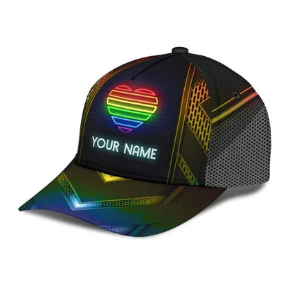 Custom Name Colorful Heart Pride Cap For Couple Gay Man, Be Strong Lgbt Printing Baseball Cap Hat CO0245