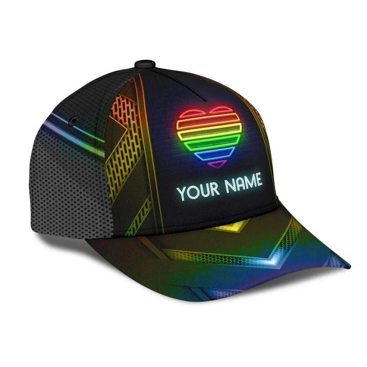 Custom Name Colorful Heart Pride Cap For Couple Gay Man, Be Strong Lgbt Printing Baseball Cap Hat CO0245