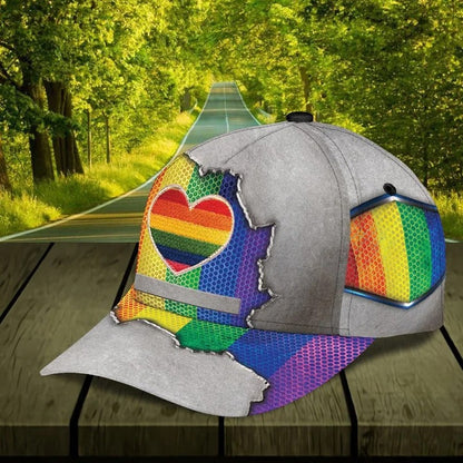 Custom Name Colorful Heart Pride Cap For Couple Gay Man, Be Strong Lgbt Printing Baseball Cap Hat CO0245