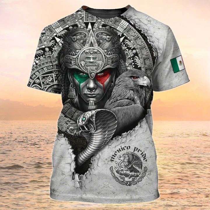 3D All Over Print Mexico Pride Tee Shirt, Azteca Shirt, Aztec Pattern Mexican Shirts For Him TO2633