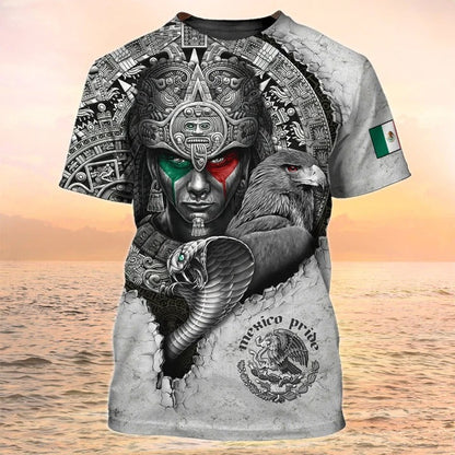 3D All Over Print Mexico Pride Tee Shirt, Azteca Shirt, Aztec Pattern Mexican Shirts For Him TO2633