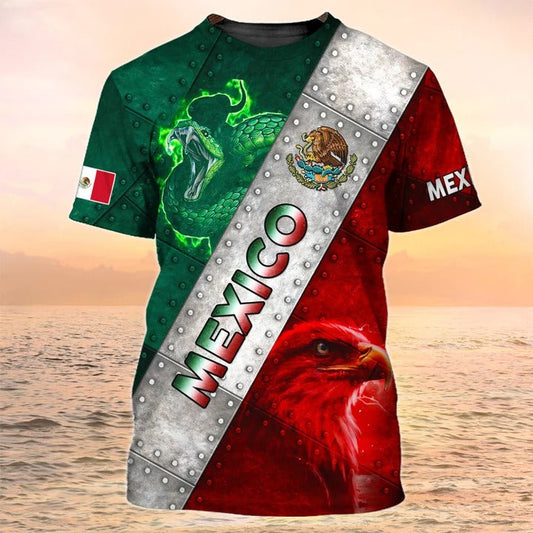 3D Mexico Shirt Metal Patern, Snake Eagle Mexican Shirts, Aztec Shirt TO2629