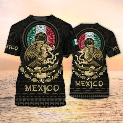 Mexico Coat Of Arm 3D Print Shirt, Mexico Azteca Pattern Tshirt TO2628