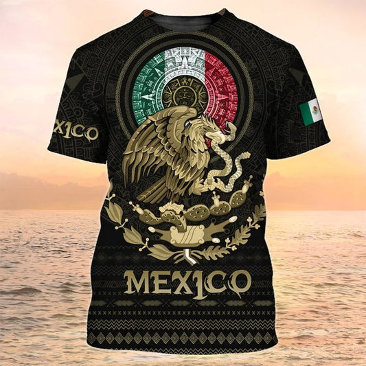 Mexico Coat Of Arm 3D Print Shirt, Mexico Azteca Pattern Tshirt TO2628