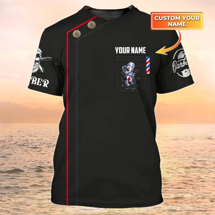 Custom Name 3D Black T Shirt For Barber Man Woman, Barbershop Shirt Custom TO2035