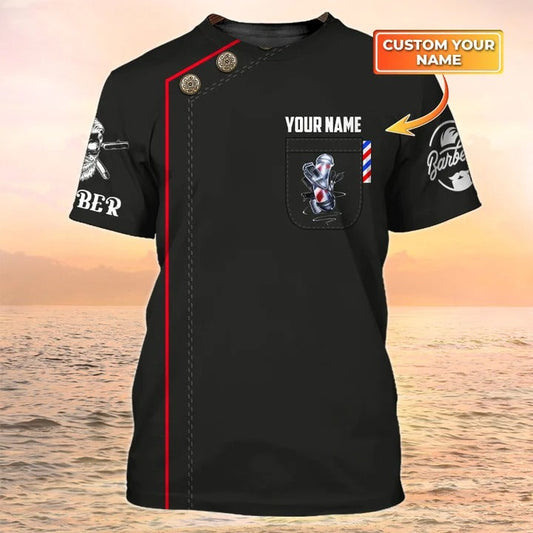 Custom Name 3D Black T Shirt For Barber Man Woman, Barbershop Shirt Custom TO2035