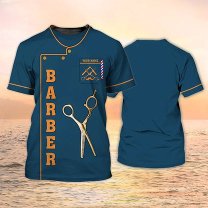 Personalized 3D All Over Print Barber Navy Shirt, Barber Logo Sublimation On Tshirt, Gift For Barber Shop TO2036